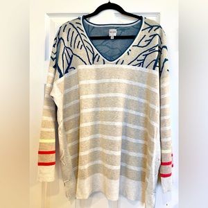 Nic+Zoe Women’s Multi Pattern Long Sleeve Pullover V-neck Sweater SZ XXL